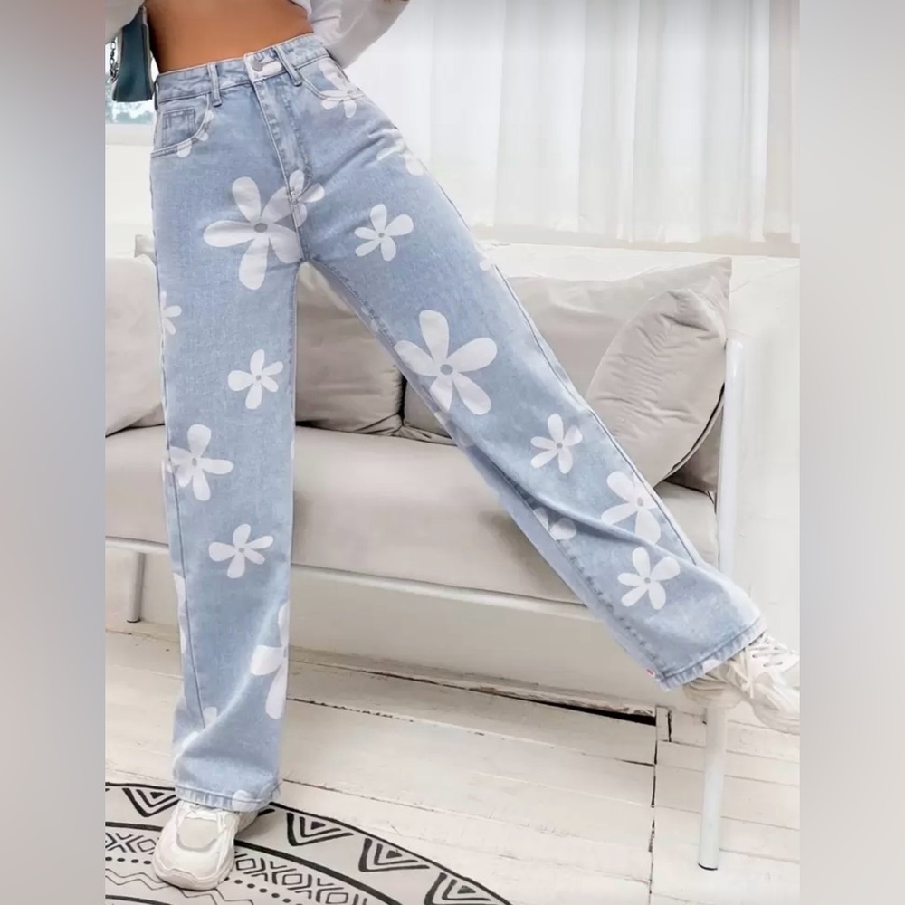 Floral Light Blue Jeans